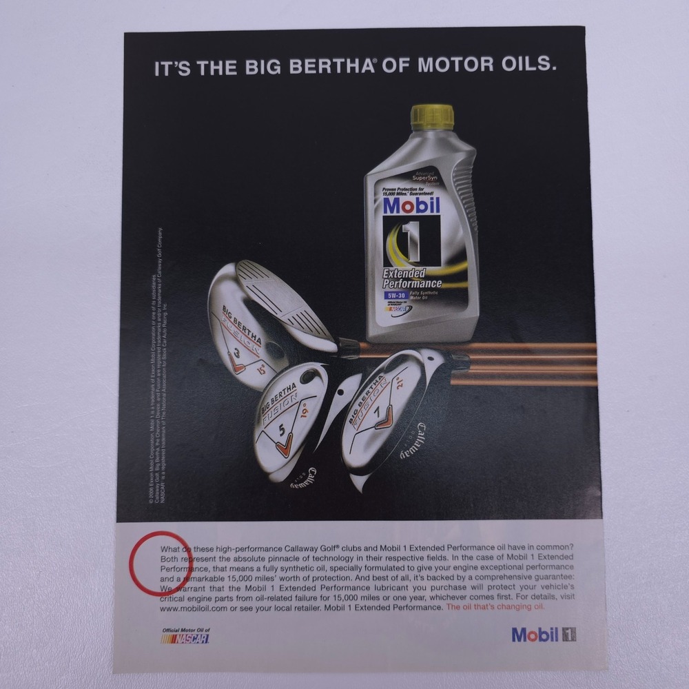 Mobil 1 Golf Print Ad Hot Rod Callaway Collector Art Big Bertha Motor Oil Promo